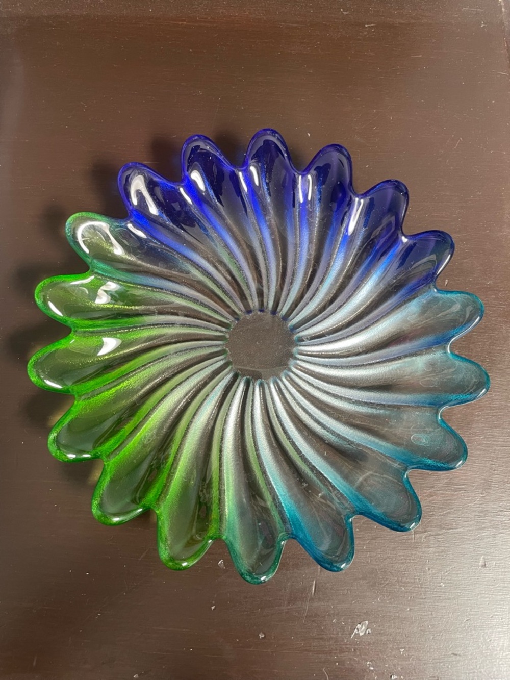 Vintage Walther Liebenstein Swirled Petal Art Glass Plate-Blue & Green